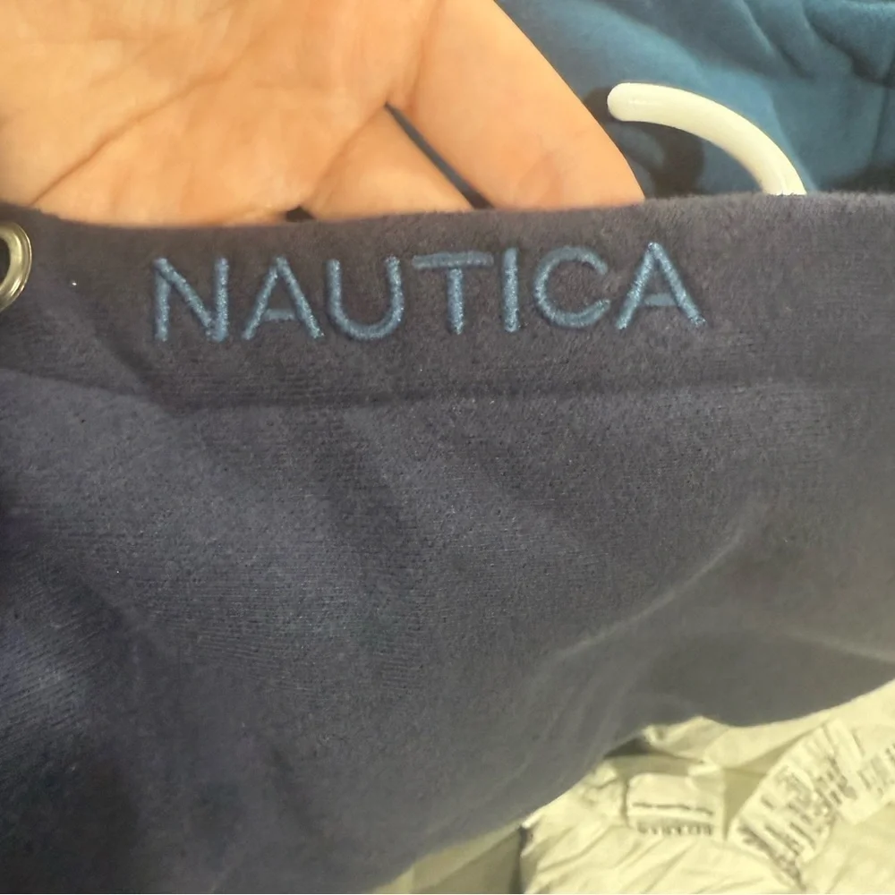 Nautica Men’s Large Navy Full Zip Hooded Jacket Fleece Lined Vintage Style